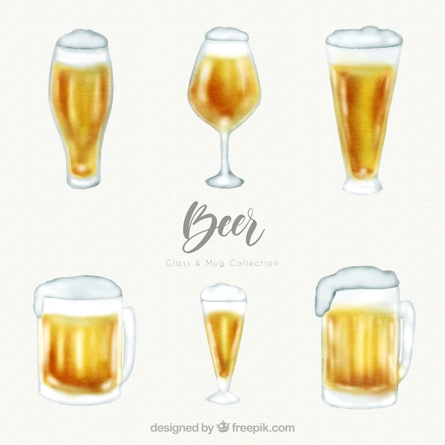 Gratis vector aquarel bierglas en mok collectie