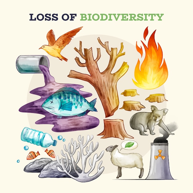 Aquarel biodiversiteit illustratie