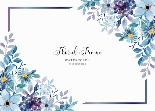 Aquarel blauw paars bloemen frame achtergrond