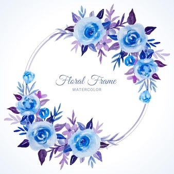 Aquarel blauwe bloemen circulaire frame