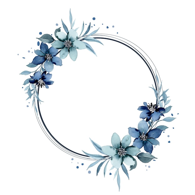 Aquarel blauwe bloemen frame met cirkels