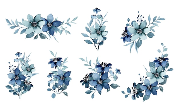 Gratis vector aquarel blauwe bloemstuk collectie