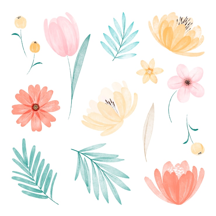 Gratis Vector aquarel bloem set illustratie