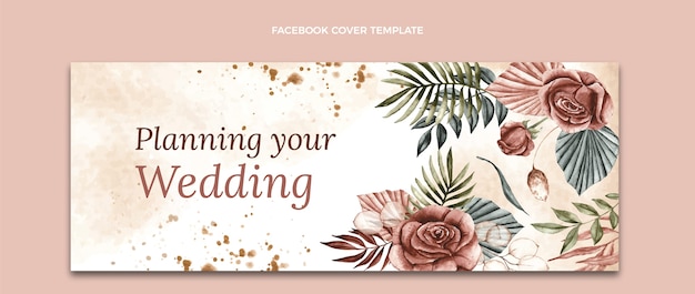 Aquarel bloemen bruiloft planner facebook cover