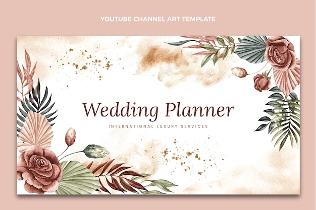 Gratis vector aquarel bloemen bruiloft planner youtube channel art