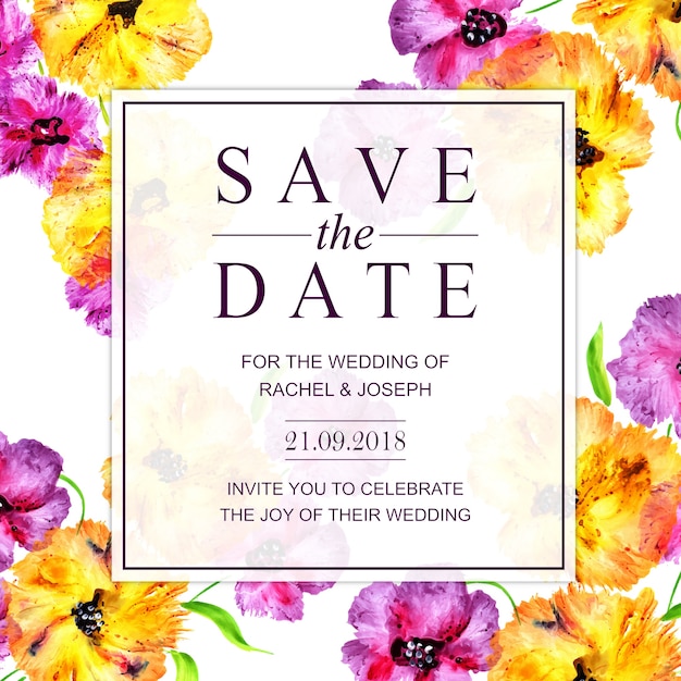 Aquarel bloemen bruiloft uitnodigingskaart