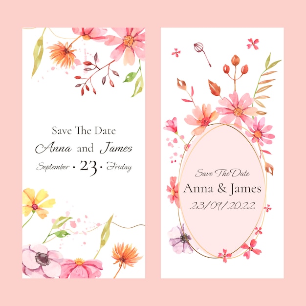 Gratis vector aquarel bloemen bruiloft verticale banner