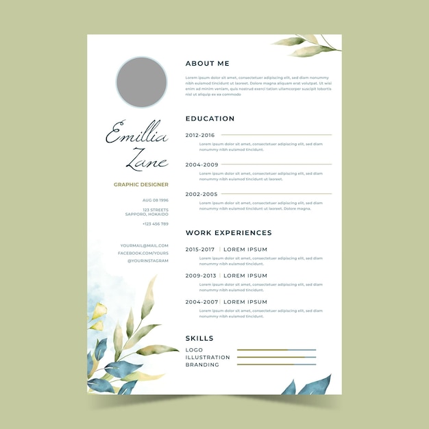 Aquarel bloemen cv-template