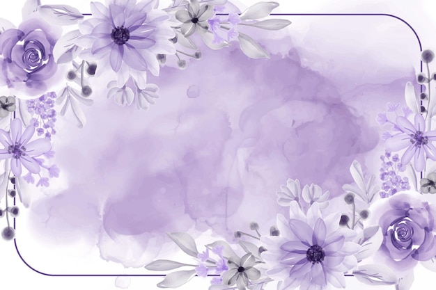 Gratis vector aquarel bloemen frame achtergrond met bloem paars zacht