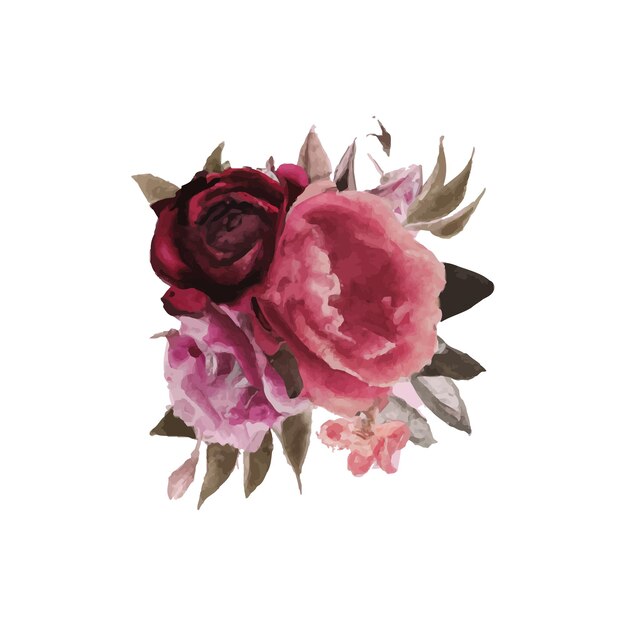 Aquarel bloemen frame boeketten van rozen en blad design