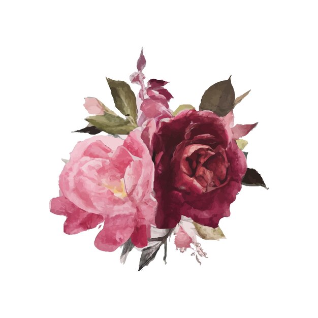 Aquarel bloemen frame boeketten van rozen en blad design