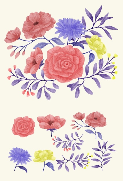 Gratis vector aquarel bloemen set.