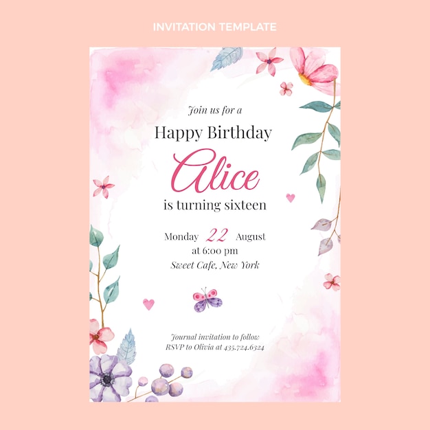 Aquarel bloemen sweet 16 uitnodiging