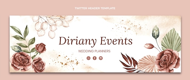 Gratis vector aquarel bloemen weddingplanner twitter header