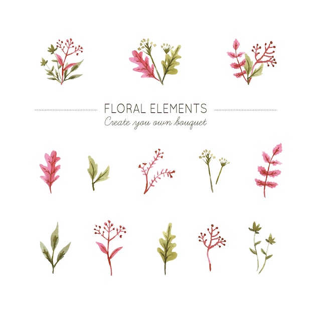 Gratis vector aquarel bloemenelementen