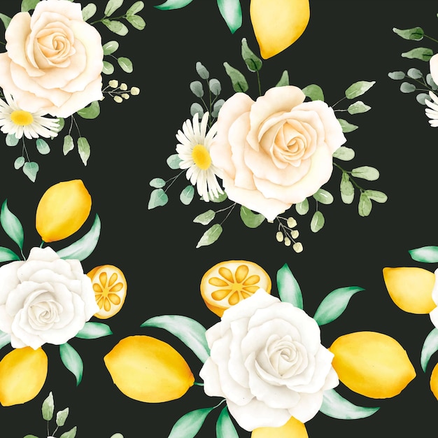 Gratis vector aquarel bloemmotief met citroenen