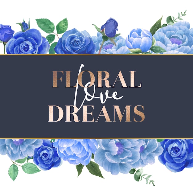 Gratis vector aquarel blue rose bloemen kaart