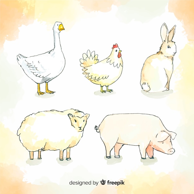 Gratis vector aquarel boerderij dieren collectie