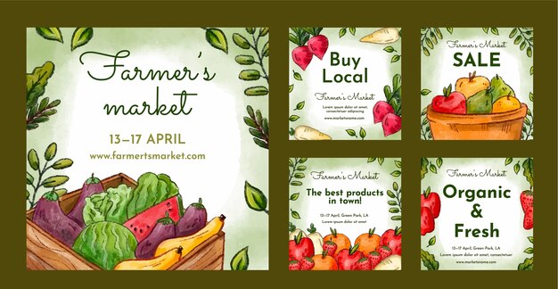 Aquarel boerenmarkt instagram postcollectie
