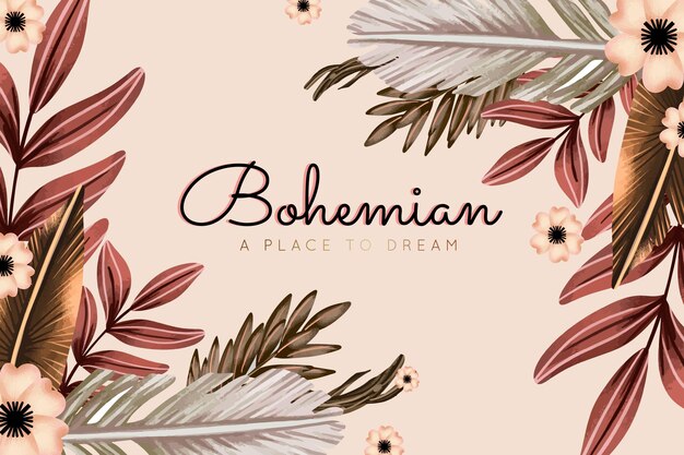 Aquarel boho achtergrond met bloemen en bladeren