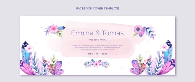 Gratis vector aquarel boho bruiloft facebook cover