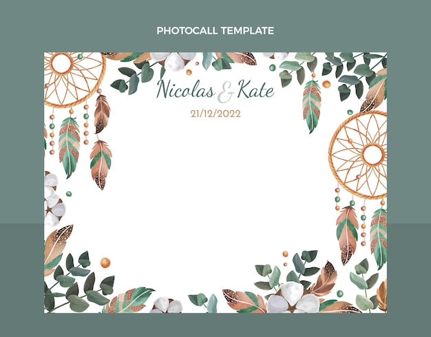 Gratis vector aquarel boho bruiloft fotocall