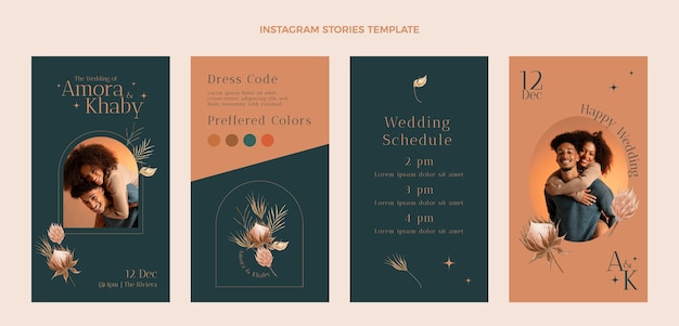 Gratis vector aquarel boho bruiloft instagram verhalen