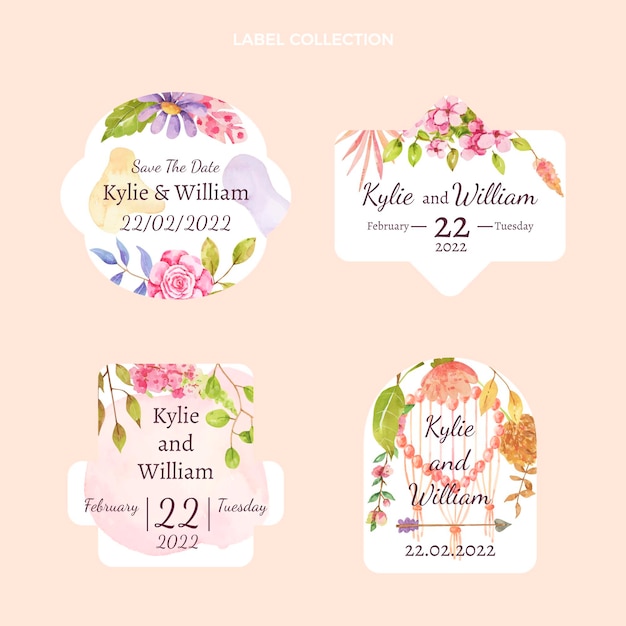 Gratis vector aquarel boho trouwlabels