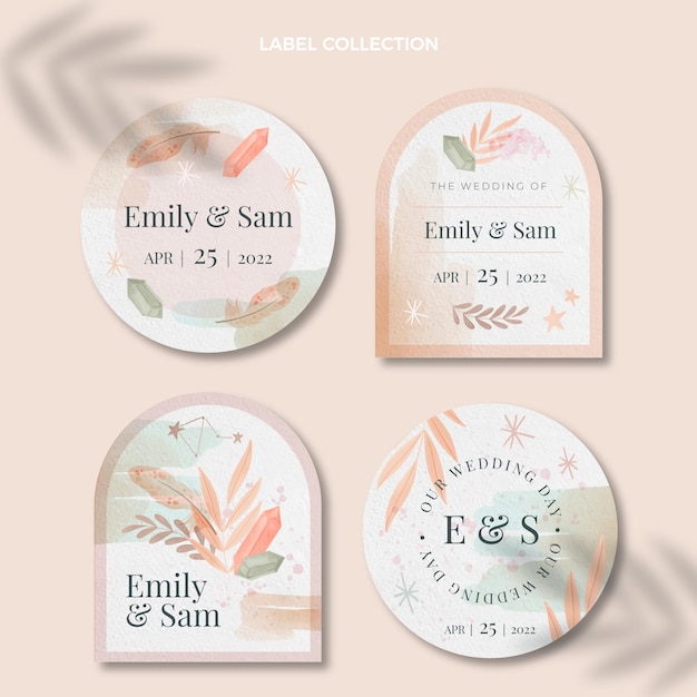 Gratis vector aquarel boho trouwlabels