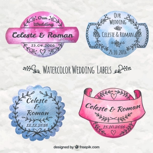 Gratis vector aquarel bruiloft labels in vintage stijl