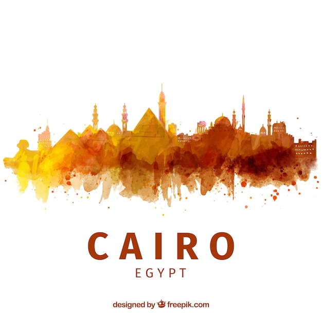 Gratis vector aquarel cairo skyline met elegante stijl