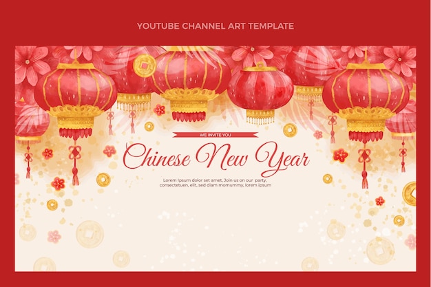 Gratis vector aquarel chinees nieuwjaar youtube-kanaalkunst