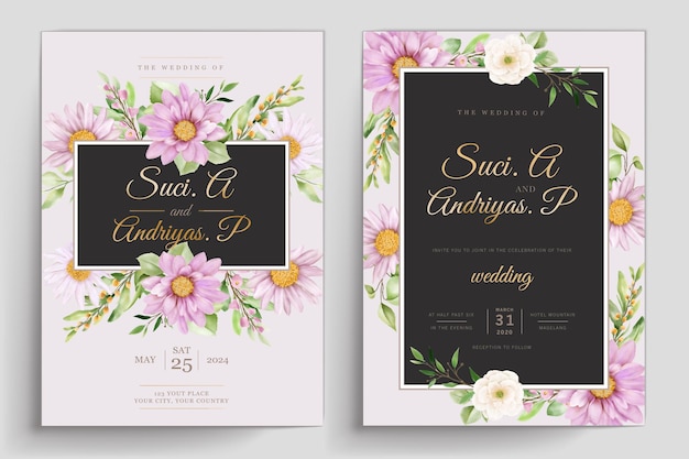 Aquarel chrysanthemum huwelijk uitnodigingskaarten set