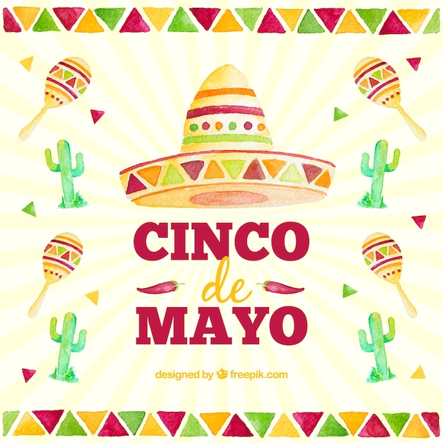 Gratis vector aquarel cinco de mayo achtergrond met maracas