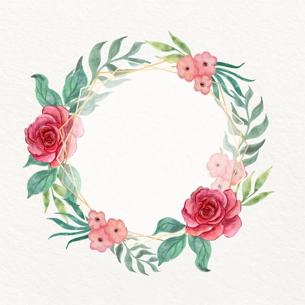 Aquarel cirkelvormig frame met roze bloemen