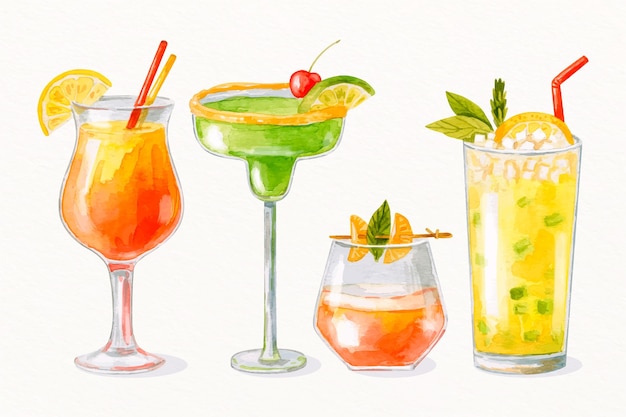 Gratis vector aquarel cocktail collectie