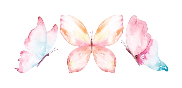 Aquarel collectie van vliegende vlinders.