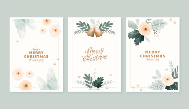 Gratis vector aquarel decoratieve kerstkaarten collectie