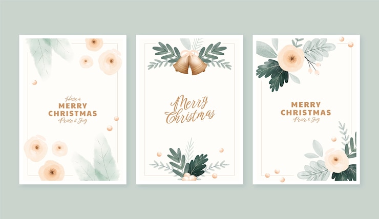 Gratis Vector aquarel decoratieve kerstkaarten collectie