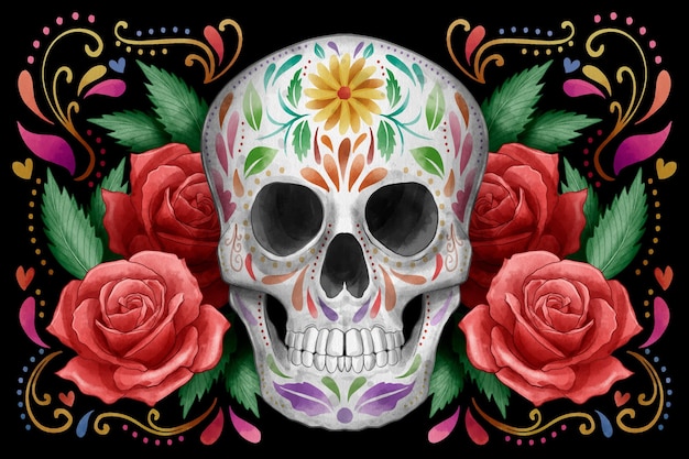 Gratis vector aquarel dia de muertos achtergrond