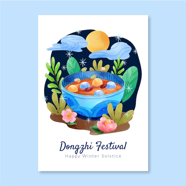 Gratis vector aquarel dongzhi festival wenskaartsjabloon