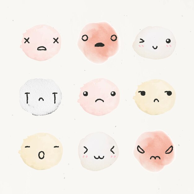 Aquarel emoticon ontwerpelement met diverse gevoelens in doodle stijlenset