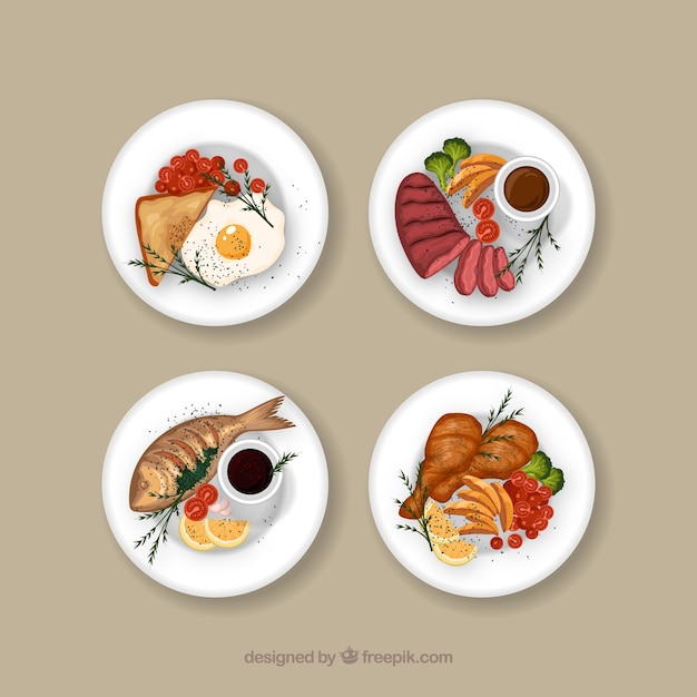 Gratis vector aquarel eten schotelverzameling