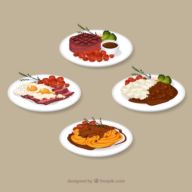 Gratis vector aquarel eten schotelverzameling