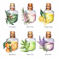 Gratis vector aquarel etherische olie fles collectie