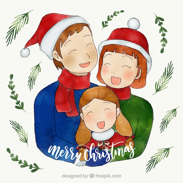 Gratis vector aquarel familie kersttafereel