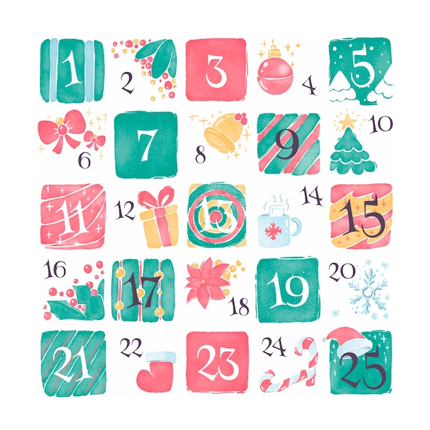 Aquarel feestelijke adventskalender