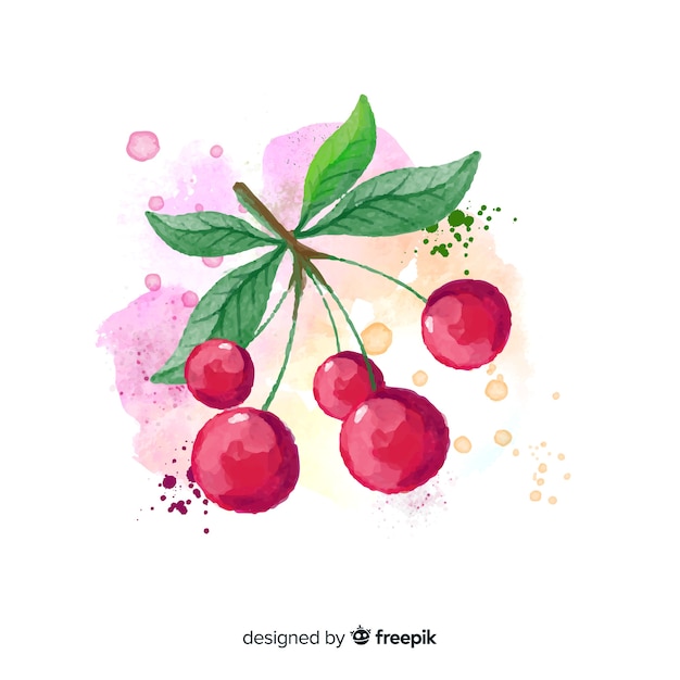 Gratis vector aquarel fruit achtergrond met kersen