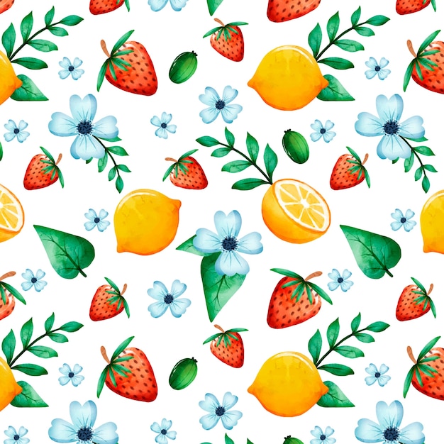 Gratis vector aquarel fruit en bloemenpatroon