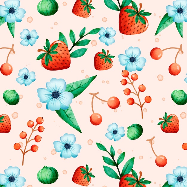 Gratis vector aquarel fruit en bloemenpatroon